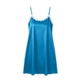 thumbnail image 5 of YOIAVAIOY Free Size Women's Satin Lace Nightgown Thin Spaghetti Strap Short Slip Dress Lightweight Summer Loungewear Sleepwear Without Built-in Bra for Bridal Party Sky Blue, 5 of 9
