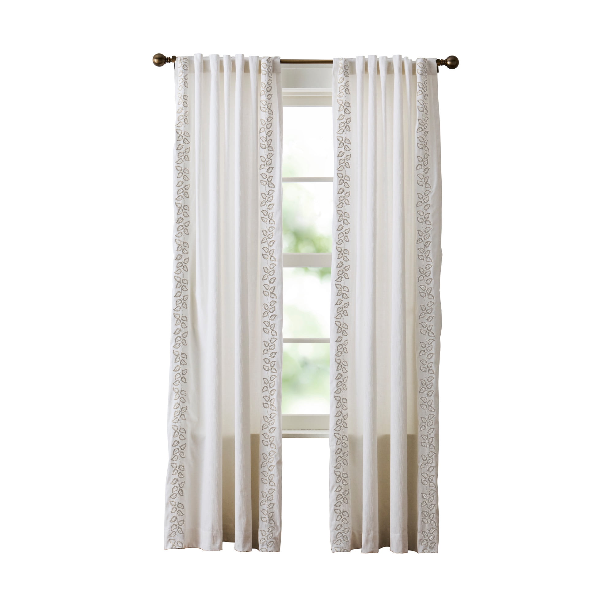 Martha Stewart Plume Curtain Panel Pair, Linen, Back Tab, Light Filtering, Indoor, Adult, 2 Piece Set, 50" x 84"