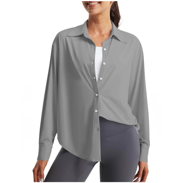 Chemises de Protection Solaire pour Femmes à Manches Longues UPF50+ Chemise Boutonnée Séchage Rapide Couverture de Plage pour la Natation Randonnée Safari Cadeaux de la Fête des Mères