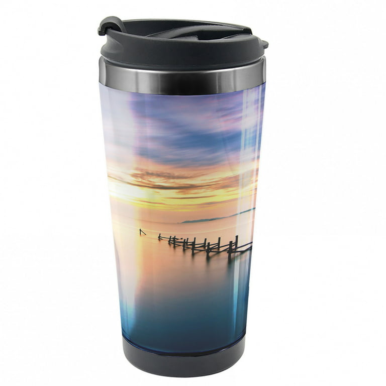 Nature Travel Mug, Sunset Abandoned Jetty, Steel Thermal Cup, 16 oz, by  Ambesonne
