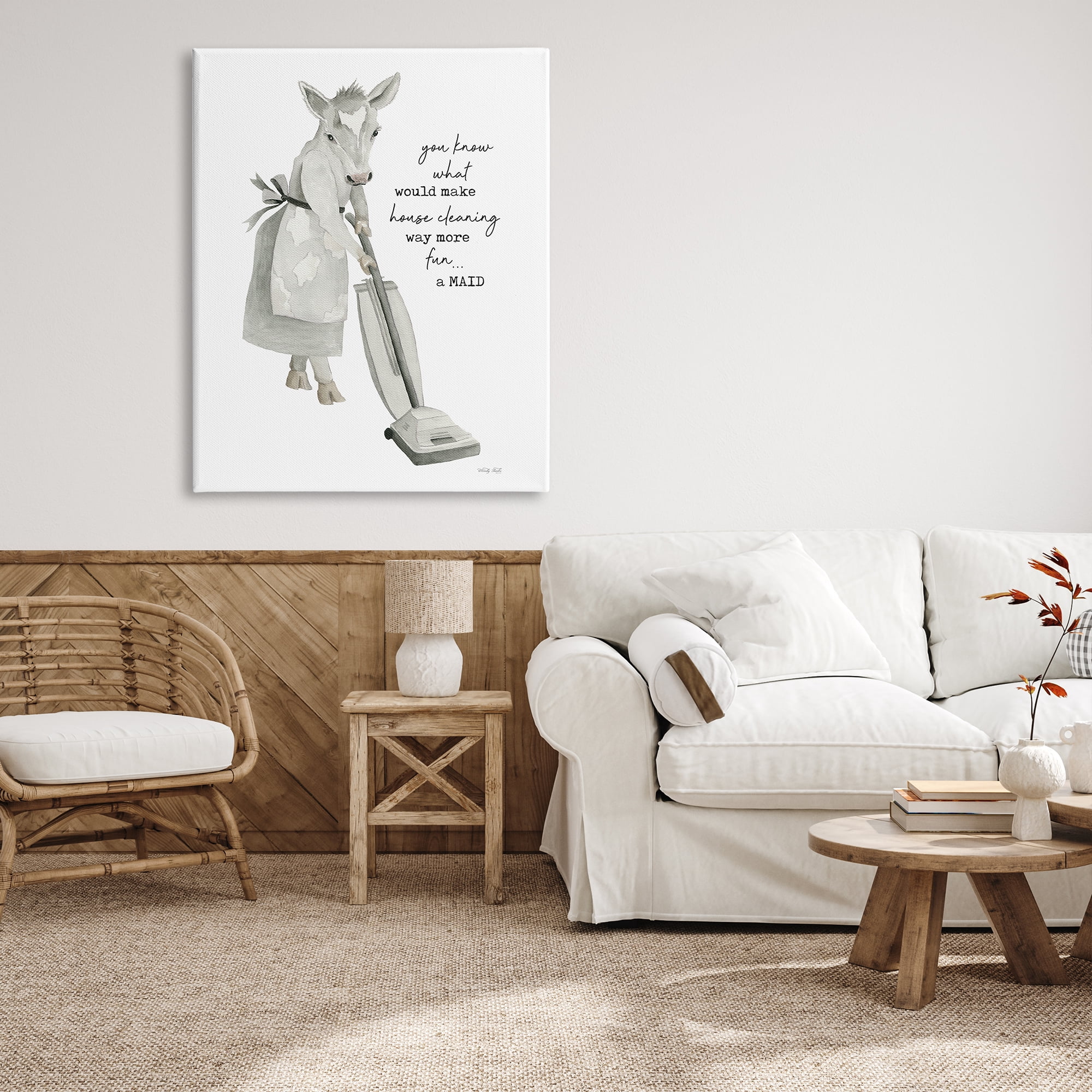 Stupell Industries Funny Cleaning Cow Phrase Animals & Insects Painting Gallery Wrapped Canvas Print Wall Art, 36 x 48