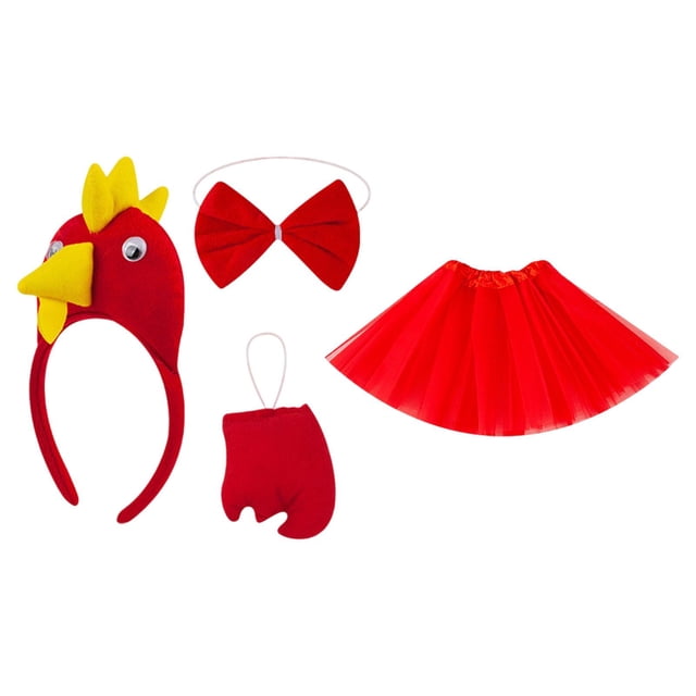 4x Disfraz de Pollo de Dibujos Animados Lindo Disfraz de Gallo Accesorios para Cumpleaños y Vacaciones Rojo