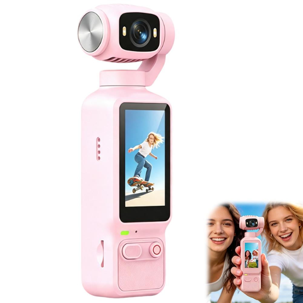 4K Action Camera, ABS Portable Handheld Sports Camera with 180° Rotating Lens, Outdoor Cycling and Travel Vlogging, Pink