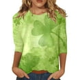 thumbnail image 1 of JFHHQ T-Shirt à Imprimé Floral pour Femmes, Col Rond Confortable, Manches Trois-Quarts, Vert, 1 of 4