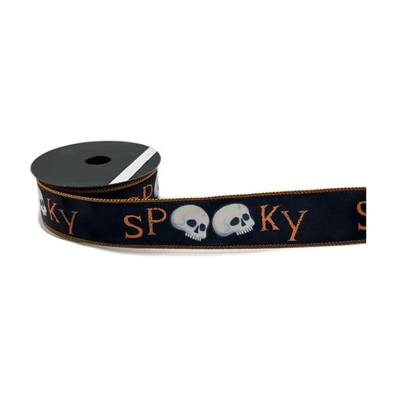 Halloween Skull Ribbon, 12' Cuttable Ribbon for Gift Wrapping, Festive Decor for Party Favor Boxes