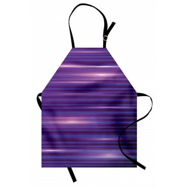 Indigo Apron Stripe Like Horizontal Lines Modern Minimalist 70s 80s Inspired Design, Unisex Kitchen Bib Apron with Adjustable Neck for Cooking Baking Gardening, Magenta Purple and White, by Ambesonne