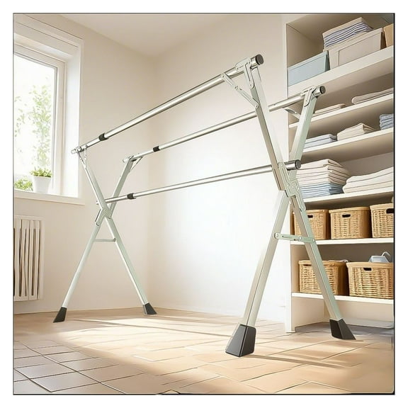 2.0m Clothes Drying Rack, Foldable Laundry Rack 3-Pole, Space Saving Silver