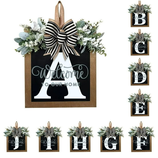 Front Door Decorations Alphabet Wreath Sign Outdoor Hanging Decoration 11.8”*11.8”