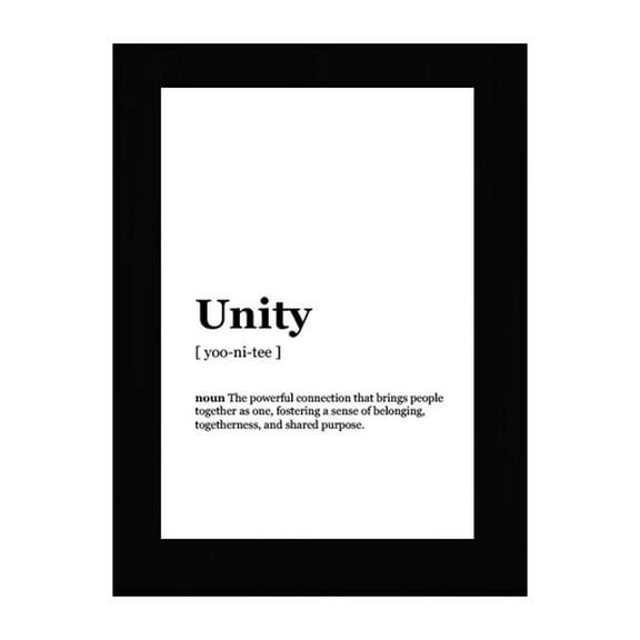 Unity Dictionary Definition, Black Frame 7x5 Decorative Wall Plaque With Easel Acrylic Stand | Elegant Minimalist Design | Inspirational Typographic Decoration