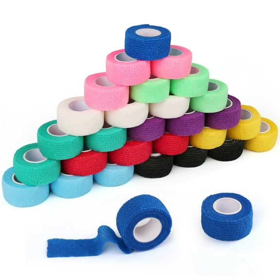 LotFancy Self Adhesive Bandage Wrap, 1"x5 Yards, 30 Pc, Elastic Sports Tape, First Aid Medical Tape