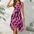 thumbnail image 3 of Leaf Printed Twisted Front Design, Irregular Hemline, Sleeveless V-Neck Women's Summer Casual Fashion Dress, Perfect For Daily Wear, Concerts, Brunches, Cocktail Parties,, 3 of 4