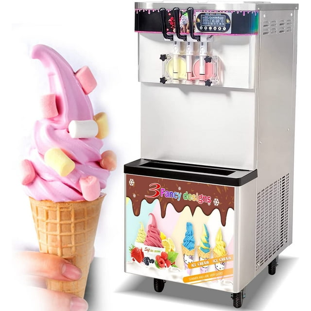 Kolice Commercial 2+1 Mixed Flavors Soft Serve Ice Cream Machine,Gelato Ice Cream Machine-Upper Tanks Refrigerated, Transparent Dispenser, ETL