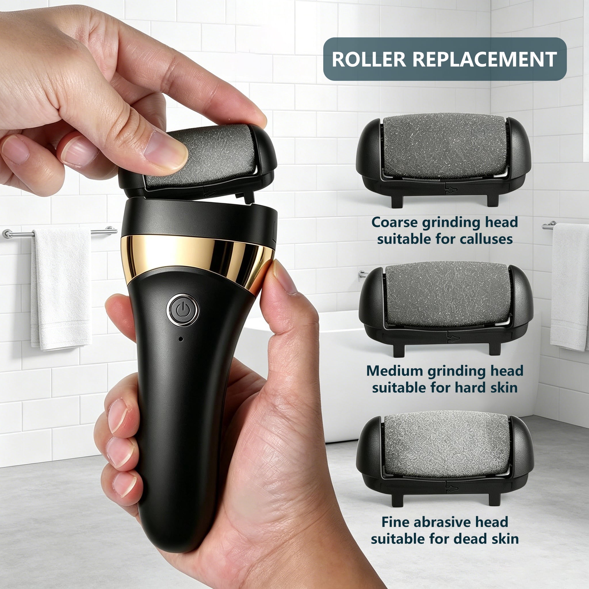 Electric Foot File USB Rechargeable Pedicure Tool for Adults, Portable Foot Grooming Device, Black