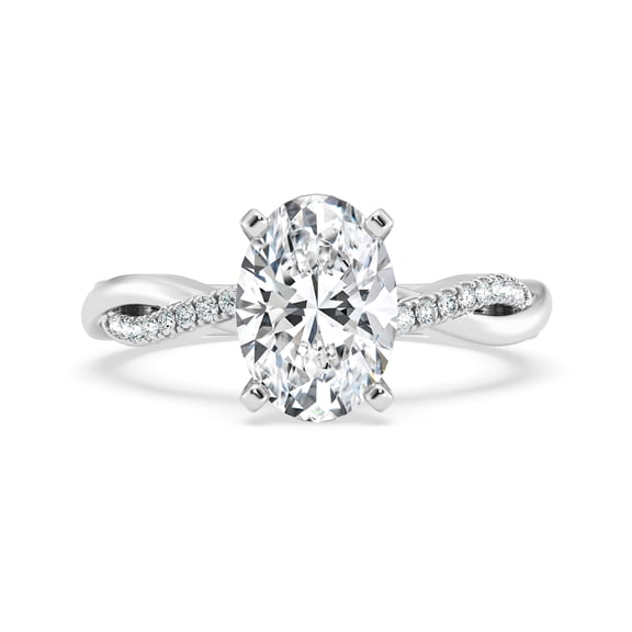 Veda Jewelry Moissanite Oval Cut Moissanite Ring - Twisted Shank Party Wear Ring - 1.76 Ct Solitaire Moissanite Ring - 14K White Gold Plated Engagement Moissanite Rings for Women's - Valentine Gifts