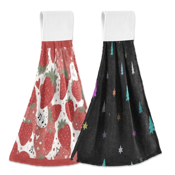 IAUYY Kitchen Hanging Towels Set of 2 100% Polyester Absorbent, Super Soft Hand Towels with Hanging Loops for Bathroom Kitchen The Colors Red and White The Colorful Stars