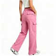 thumbnail image 6 of Girls Fleece Lined Sweatpants Wide Leg Cargo Sweatpants Elastic Waist Multi Pocket Casual Trousers, 6 of 8