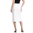 thumbnail image 4 of Falda de mezclilla de estilo CHIC INSPIRAR para mujer, con cintura alta, abertura frontal, falda midi de mezclilla lavada con bolsillos en blanco, 4 of 6