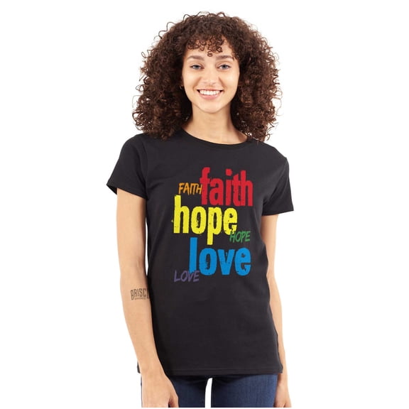Faith Hope Love Happy Christian Womens Slim Fit Graphic Tee Brisco Brands S