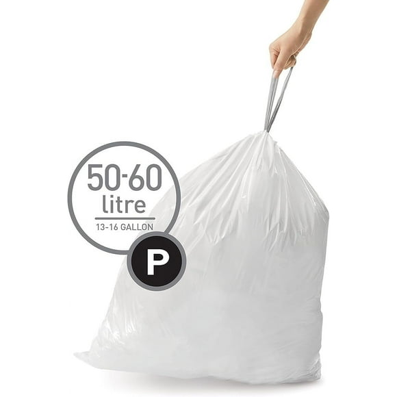 Simplehuman Code P 200 Count, Genuine Custom Fit Liners, Drawstring Trash Bags in Dispenser Packs, 50-60 Liter / 13-16 Gallon, White