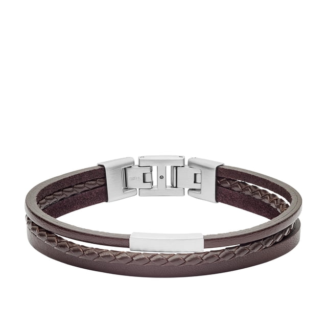 Pulsera Fossil de cuero marrón ajustable para hombre JF03323040