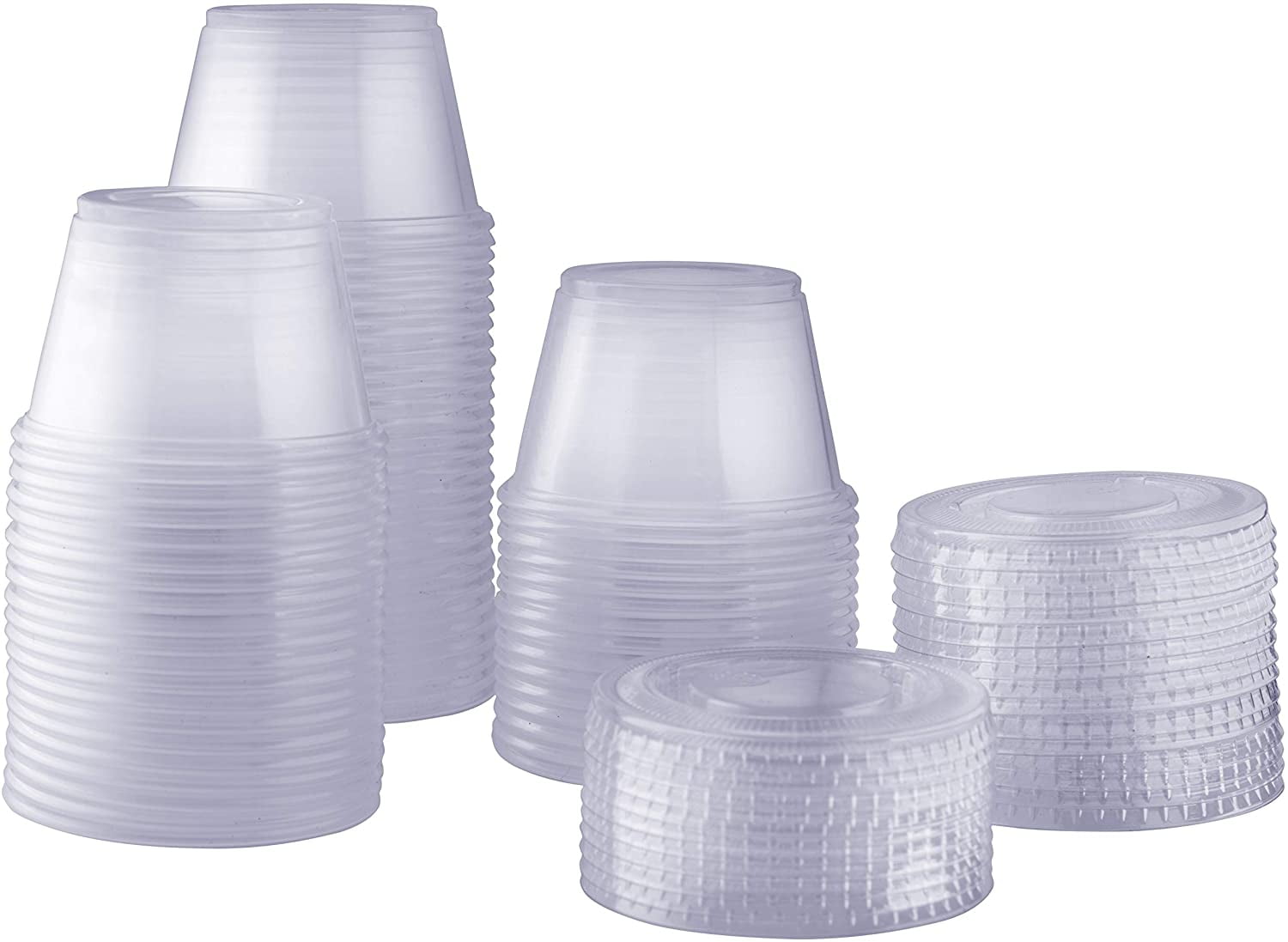 Comfy Package 4 oz. Clear Plastic Disposable Portion Cups with Lids [100 Pack]