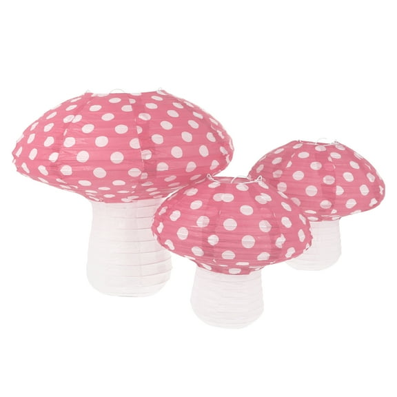 WHAMVOX Pink Mushroom Shaped Paper Lanterns for Decoration with Stable Structure and Fairyland Atmosphere 3pcs