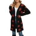 thumbnail image 3 of Halloween Day Cardigan Sweaters for Women V-Neck Open Front Cardigan Pumpkin Face Printed Mid-Length Cardigans, 3 of 6
