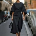 thumbnail image 2 of XDZJLR Robes pour Femmes 2025 Mode Élégante Couleur Unie Robe à Manches Chauve-Souris, 2 of 4