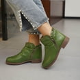 thumbnail image 2 of Puntoco Women's Ruched Ankle Booties, Side Zipper Low Block Heel Boots, Round Toe Slip‑On Pleated Leather Casual Short Boots Green, 2 of 5