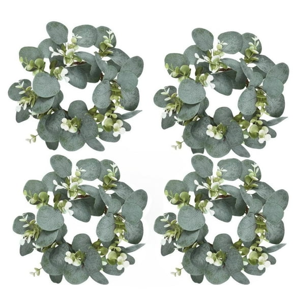 Trianu 4 Pcs Artificial Eucalyptus Wreath for Front Door 9inch Small Spring Summer Wreath Little Green Leaves Wreath for Farmhouse Festival Celebration Party Home Porch Decor
