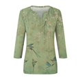 thumbnail image 4 of DENGDENG Womens 3/4 Sleeve Tops Lightweight V Neck Shirt Floral Fashion Blouse Summer Three Quarter Length Sleeve T Shirts Petite Vintage Tunic Tops 2024 Green M, 4 of 5