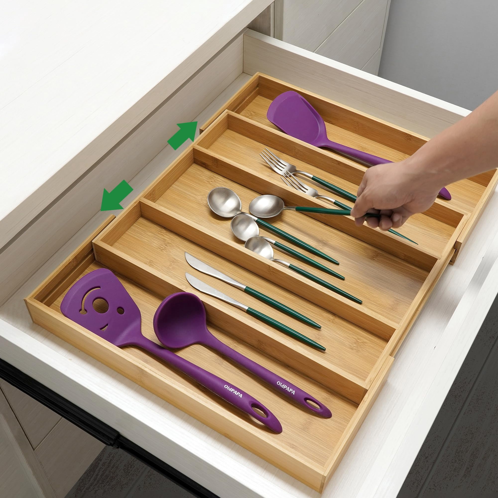 Utoplike Bamboo Kitchen Drawer Organizer Utensil Holder Cutlery Tray in Kitchen Expandable, Adjustable, Drawer Divider, For Silverware, Flatware, Knives