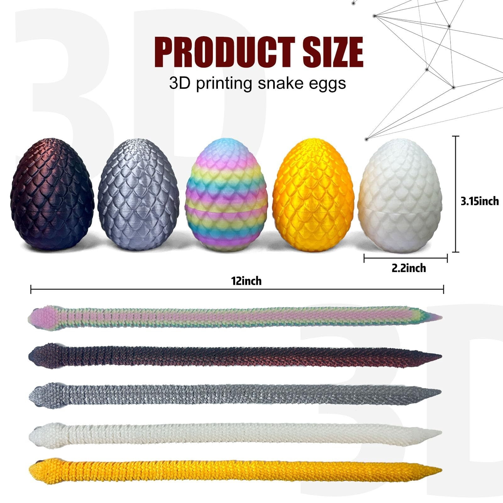 5 Pieces 3D Printed Snake Egg Set Movable Snake Easter Egg Easter Gift Mystery Snake Egg Fidget