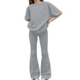 thumbnail image 2 of UACY Girls' Clothing Set, Short Sleeve T-Shirt and Bell Bottom Pants 2-Piece Cute Spring Outfit, Sweatsuit School Uniform (Grey, 9-10 Years), 2 of 4