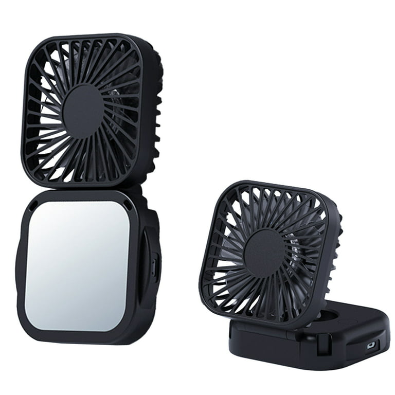 Mini Desktop Fan Mirror Square Neck Folding Small Fan Handheld Portable Pocket USB Charging,Black Walmart.com