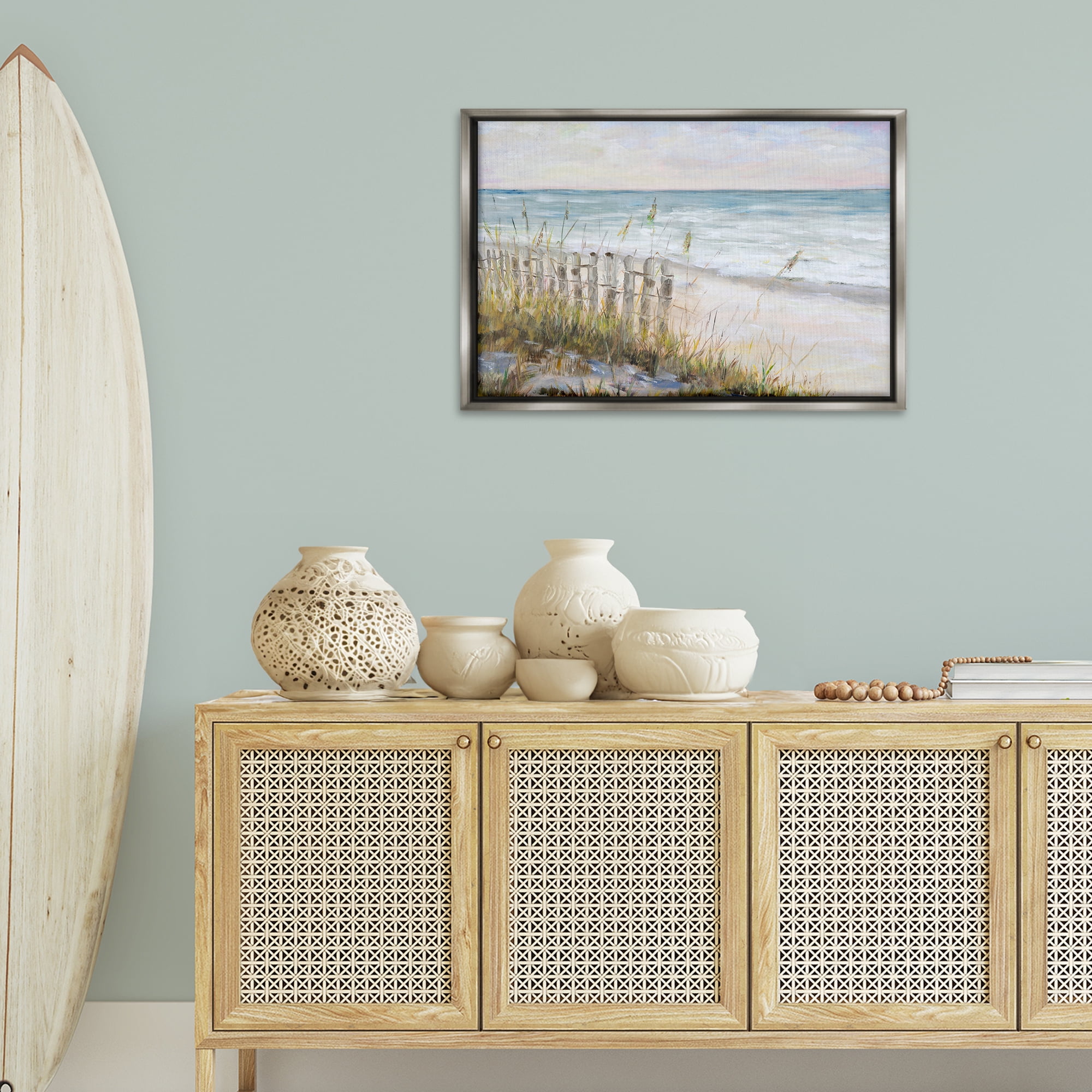 Stupell Industries Beach Tide Pools Landscape Painting Gray Floater Framed Canvas Art Print Wall Art, 31 x 21
