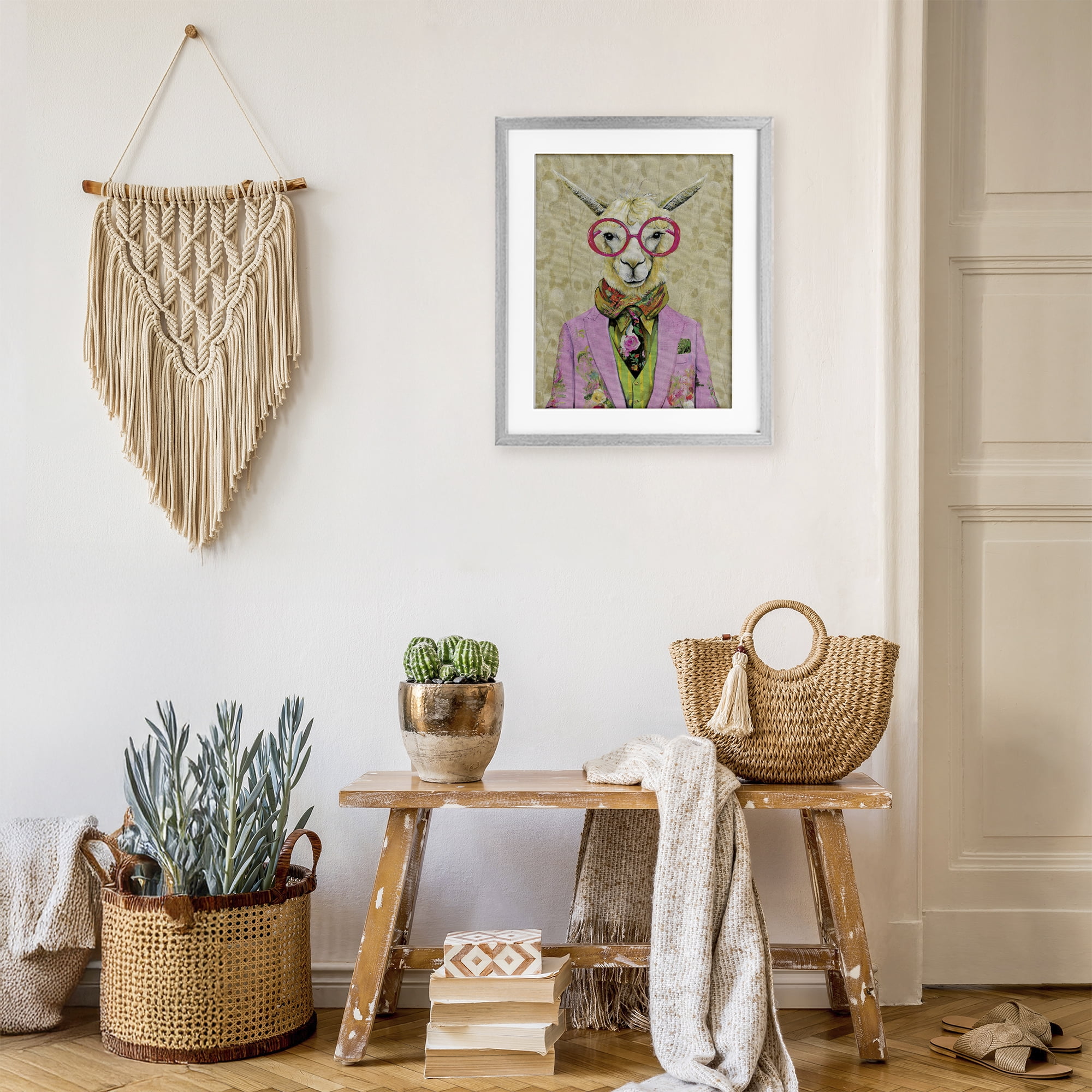 Stupell Industries Stylish Llama with Glasses Gray Framed Print Under Glass, design by Svetlana Aleynikova