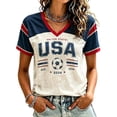 thumbnail image 2 of Women's Summer Tops 2026 Soccer Cup V Neck Short Sleeve Fan Wear USA Soccer Jersey American Flag Football Graphic Tees, 2 of 4