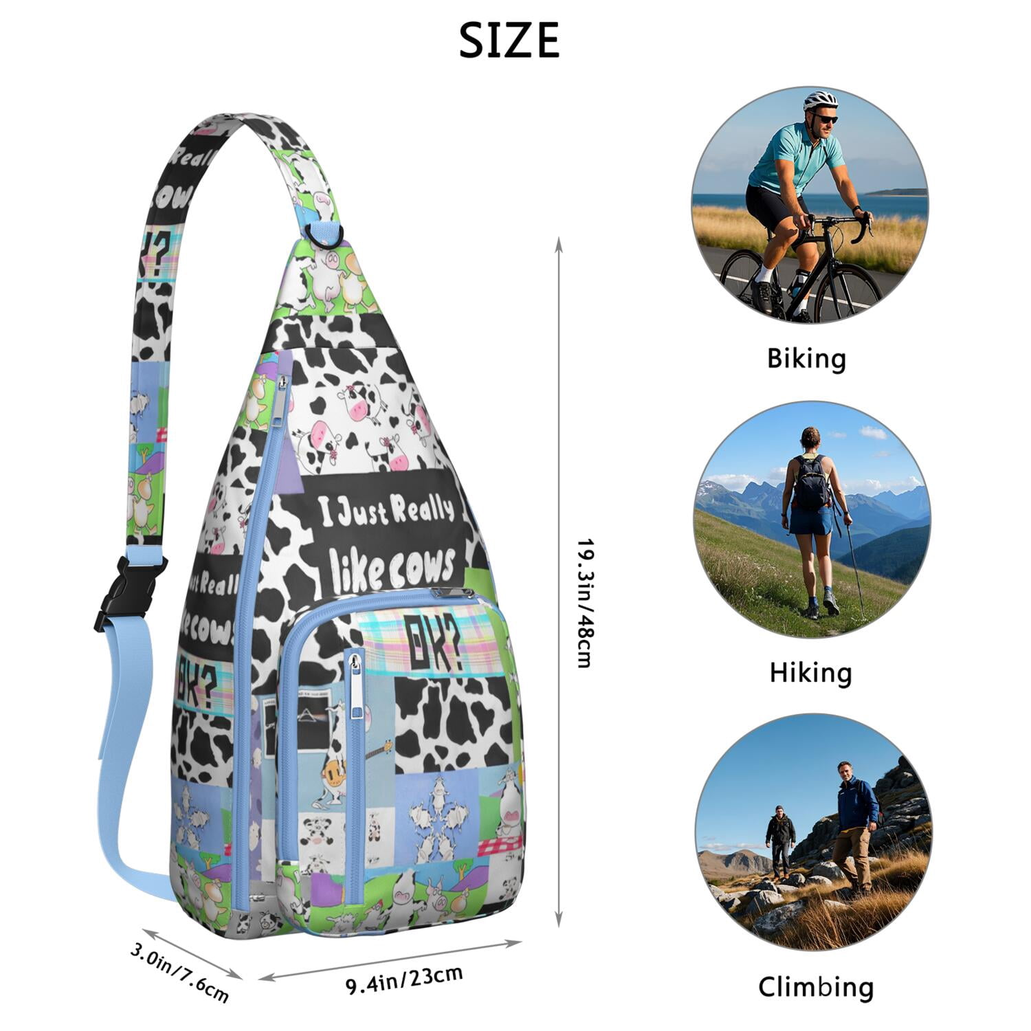 Rustic Cow Lovers Sling Backpack - Farmhouse Canvas Crossbody Bag with Bull & Cow Print, Funny Casual Daypack for Men/Women (Durable Shoulder Pack, Perfect Gift)