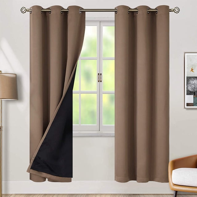 BGment Cortinas 100% opacas con aislamiento térmico para dormitorio con forro negro, cortina de doble capa con ojales para oscurecer la habitación completa (42 x 63 pulgadas, beige, 2 paneles) Vhermosa