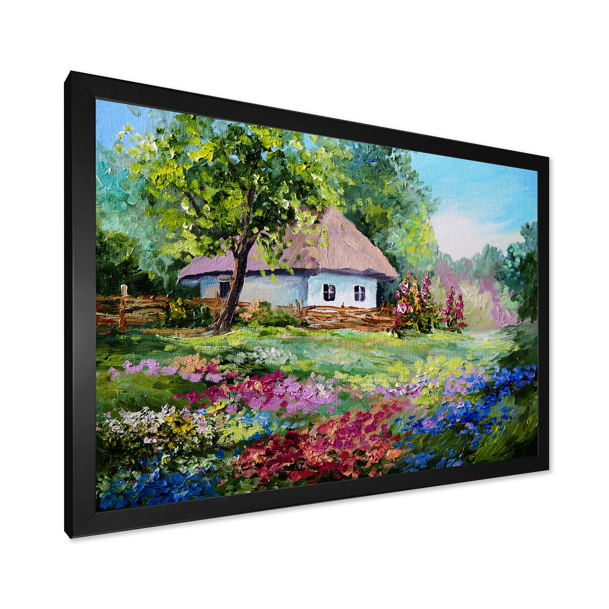 Designart 'House With Blossoming Flowers On The Mountain I' Traditional Framed Art Print