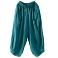 thumbnail image 2 of Dazajoo Womens Summer Cotton Linen Pants Wide Leg Solid Color Loose Fit Pants with Pockets 2024 Summer Comfy Elastic Waist Pants for Women,Blue,M, 2 of 4