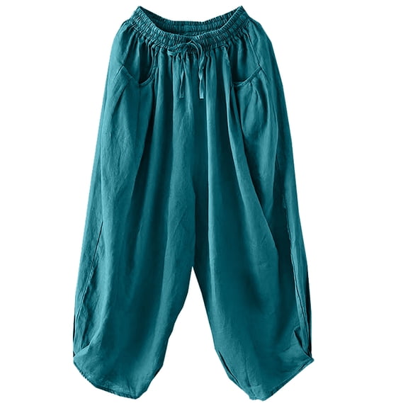 Chiccall Loose Summer Wide Leg Linen Pants Women Casual Elastic Waist Drawstring Trousers Beach Vacation Capri Pants for Women