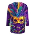 thumbnail image 4 of Xdegoge Mardi Gras Outfit for Women Festive Parade Vibe Clothing Exuberant Carnival Printed Top Crewnceck 3/4 Sleeve Plus Size Tops, 4 of 5