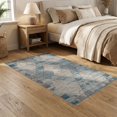 thumbnail image 2 of ODIKA 5'x7' Washable Area Rug Tan Navy Abstract Interlocking Motif Neutral Tones Teal Geometric for Dining Room, Under Table, Home Office, Non-Slip Chair-Friendly, 2 of 7