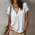 thumbnail image 3 of Cilsoka Cotton Linen Tops for Women 2026 Roll Up Short Sleeve V Neck Lightweight Breathable Shirt Summer Casual Loose Fit Blouse, 3 of 6