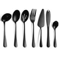 thumbnail image 1 of 7-Piece Matte Silverware Set with Serving Utensils, Stainless Steel Flatware Cutlery Set for 7, Square Tableware Eating Utensils Set for Wedding Restaurant Home, Dishwasher Safe Black, 1 of 8