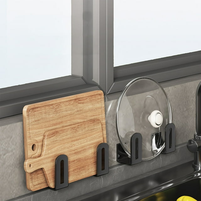 Soporte de acero inoxidable para tapas de ollas | Organizador de cocina de pared para tablas de cortar y bandejas | Instalación sin taladros con adhesivo