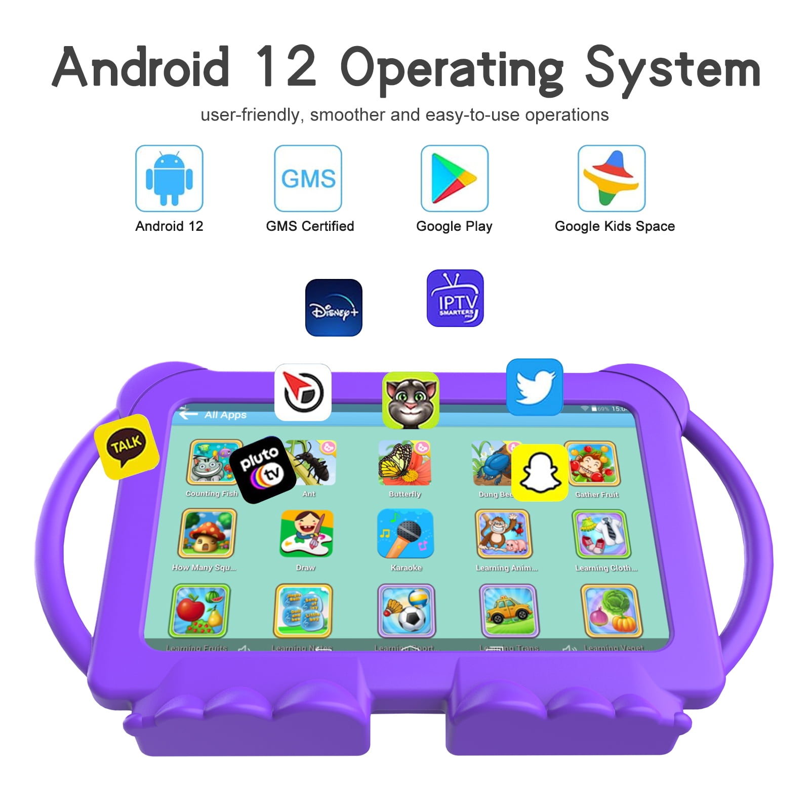 YQSAVIOR Android 12 Kids Tablet 7 inch Tablet for Kids Toddler Tablet 4GB RAM+32GB ROM WiFi Tablet Pre Installed & Parent Control Learning Education Tablet Dual Camera IPS Touch Screen
