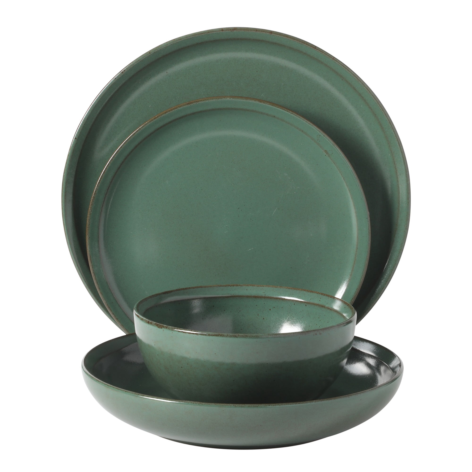 Gibson Elite Beckett Stoneware Matte Reactive Glaze 16 Piece (Service for 4) Plates and Bowls Dinnerware Set - Green